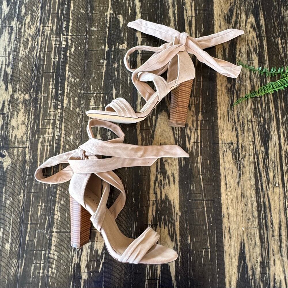 LILIANA - Nude Suede Wrap-Tie Block Heels – Size 10 (NWT)